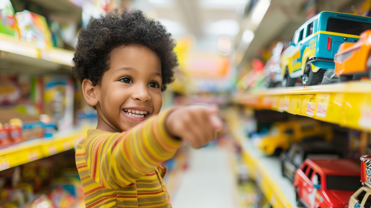 Happy child playing with toys
